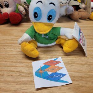 Vintage Disney Store Plush Stuffed Mini Bean Bag Louie the Duck Green Shirt  NWT